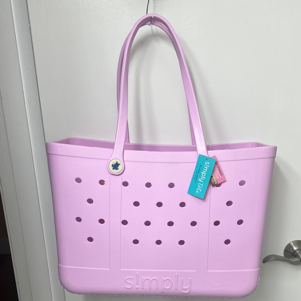SIMPLY SOUTHERN SOLID ALLIUM PINK BEACH WATERPROOF WASHABLE LARGE TOTE BAG, NWT - Picture 2 of 13
